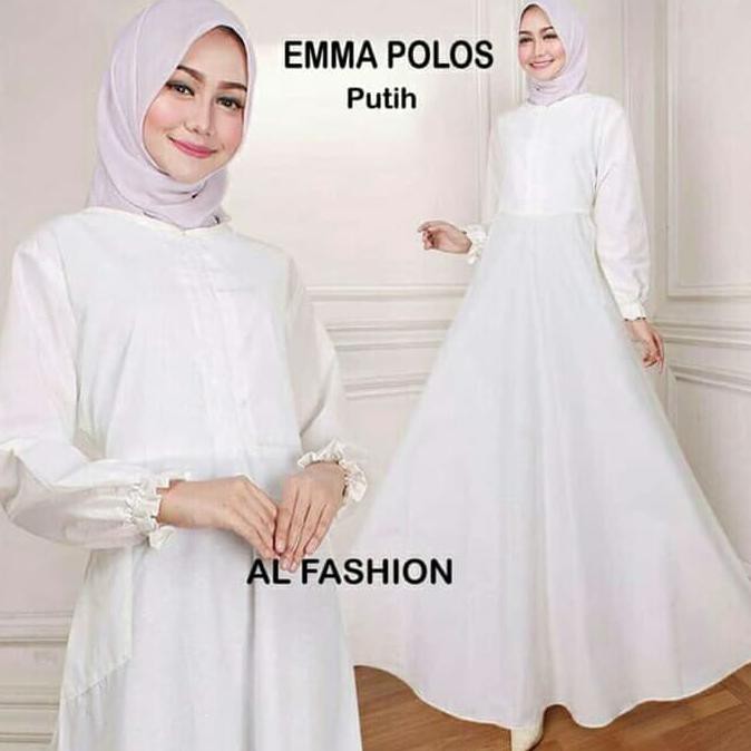 Harga Baru Maxi Emma Putih Polos Baju Muslim Wanita Gamis Putih