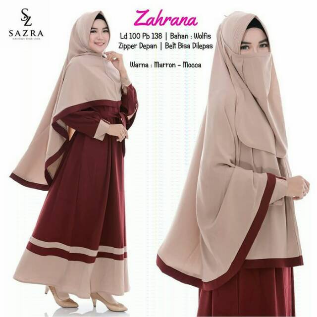 Gamis Zahrana Syari Komb Marun Mocca Gamis Wanita Cadar