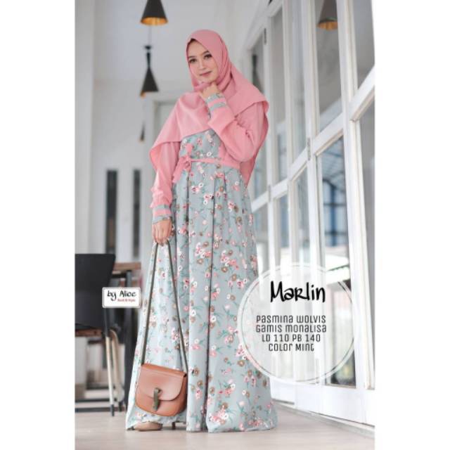Gamis Monalisa Marlin Free Pashmina Original Alice Shopee Indonesia