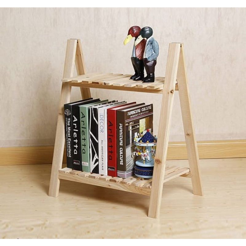 Rak Buku Kayu Minimalis Rak Buku 2 Tingkat Kayu Jati Belanda | Shopee  Indonesia