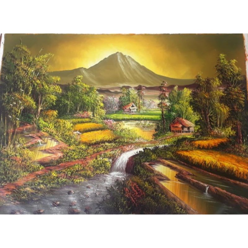 Tengok gambar di pemandangan sawah padi pada waktu senja sahaja dah rasa nak pergi kesana! Jual Lukisan Pemandangan Alam Di Desa Indonesia Shopee Indonesia