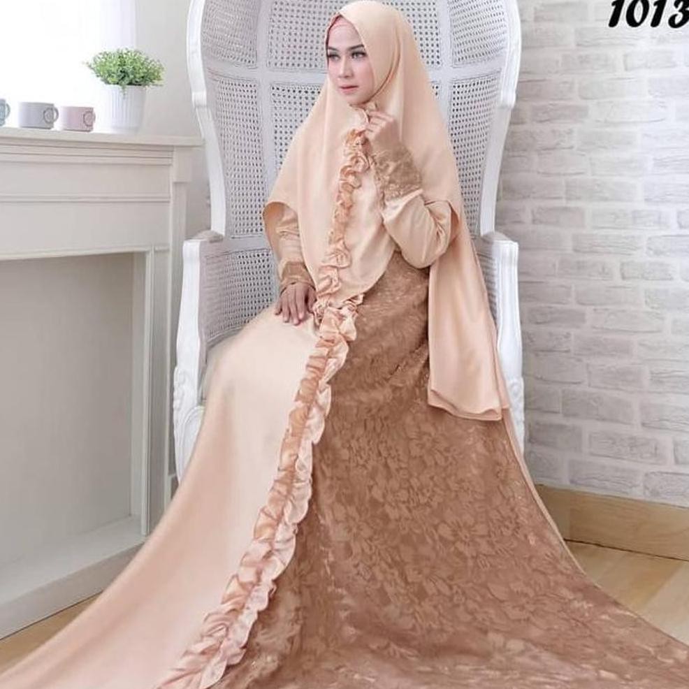 Terlaris Set Gamis Syari Pesta Satin Velvet Kombinasi Brokat