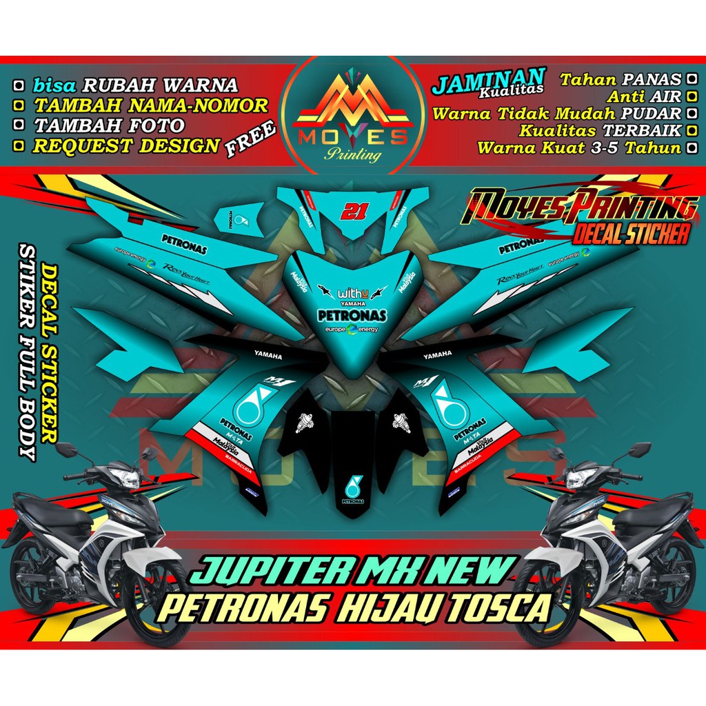 Jual striping motor decal stiker jupiter mx new 135 custom. Stiker Jupiter Mx New 135 Motif Petronas Hijau Tosca Full Body Shopee Indonesia