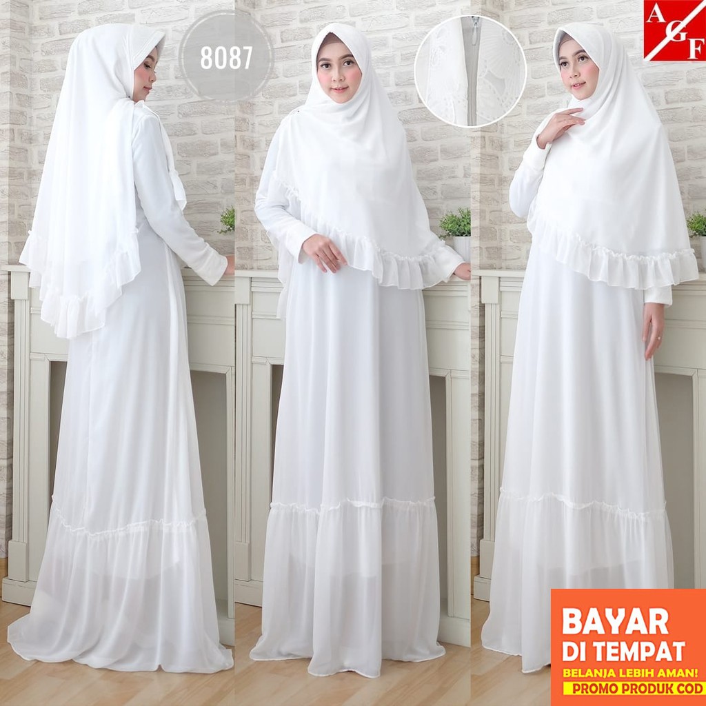 Agnes Baju Gamis Putih Wanita Baju Umroh Gamis Syari Busana