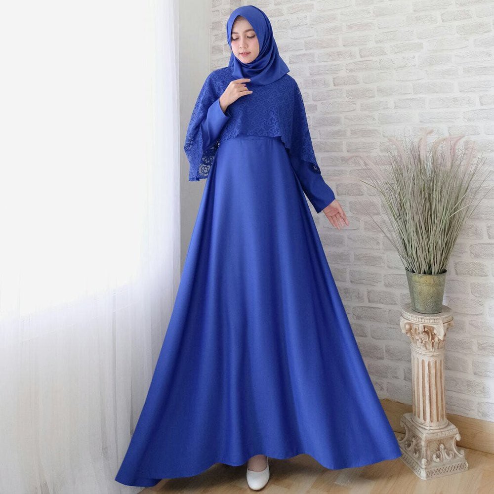 Baju Gamis Pesta Muslim Remaja Brukat Brokat Kombinasi Polos