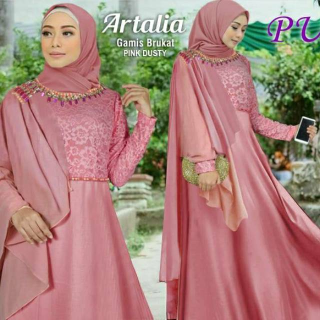 Ada Video Artalia Gamis Brukat Mewah Payet Manik Jahit Hijaber