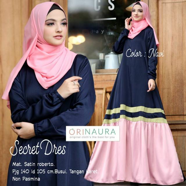 Gamis Polos Satin Baju Muslim Wanita Modern Longdress Secret