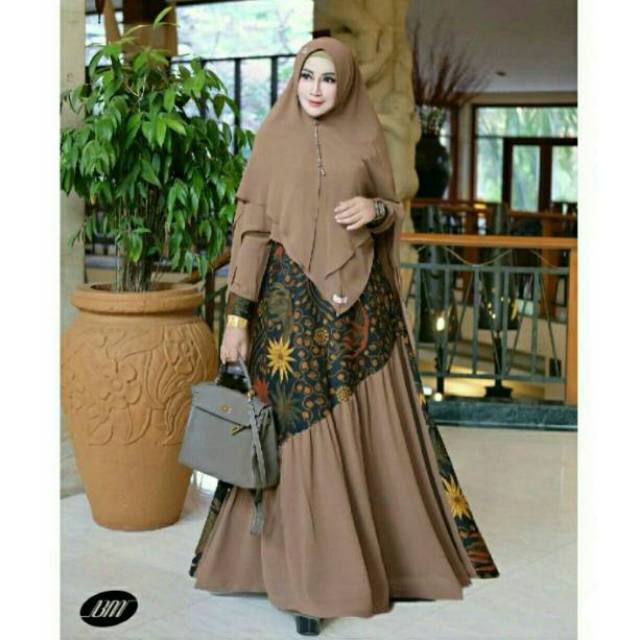 Gamis Batik Syar I Madiya Katun Unggul Jaya Dress Kombinasi Mic