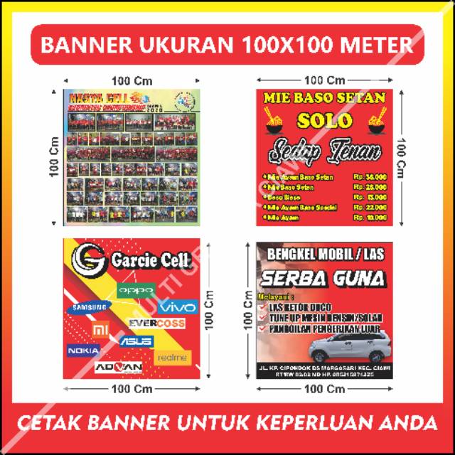 Cetak Spanduk Backdrop Baliho Banner Flexy Ukuran 1x1 Meter Free Desain Indonesia 