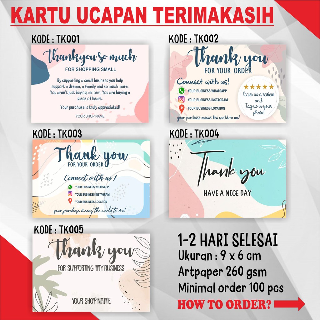 Isi 100pcs Kartu Ucapan Terima Kasih Online Shop Thank You Card Olshop Stiker Olshop Custom Kartu Olshop Kartu Ucapan Terimakasih Kartu Ucapan Ultah Pernikahan Dan Kado Lazada Indonesia Pemberian merchandise atau produk terbaru secara gratis.