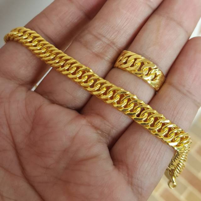 Set Gelang Cincin Rantai Lipan Lapis Emas Asli Kuning 24k | Shopee Indonesia