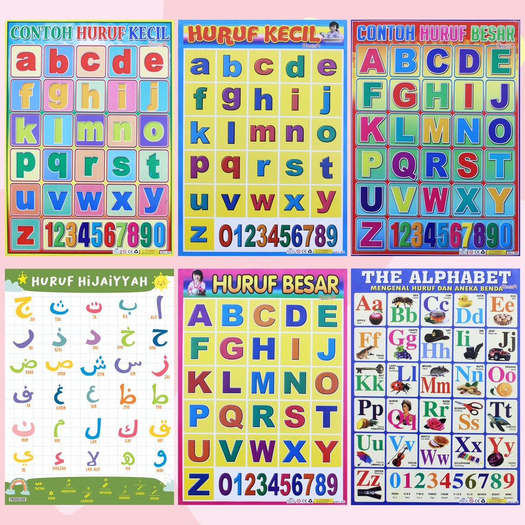 Poster Lembaran Seri Edukasi Anak Contoh Huruf Kecil Besar hijaiyah Dan The  Alphabet Berwarna | Shopee Indonesia