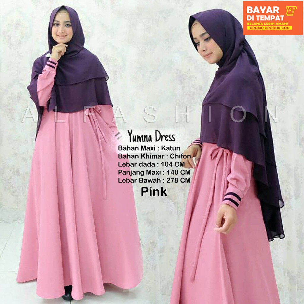 Gamis Syari Yumna Fashion Muslim Polos Agen Baju Bahan Katun