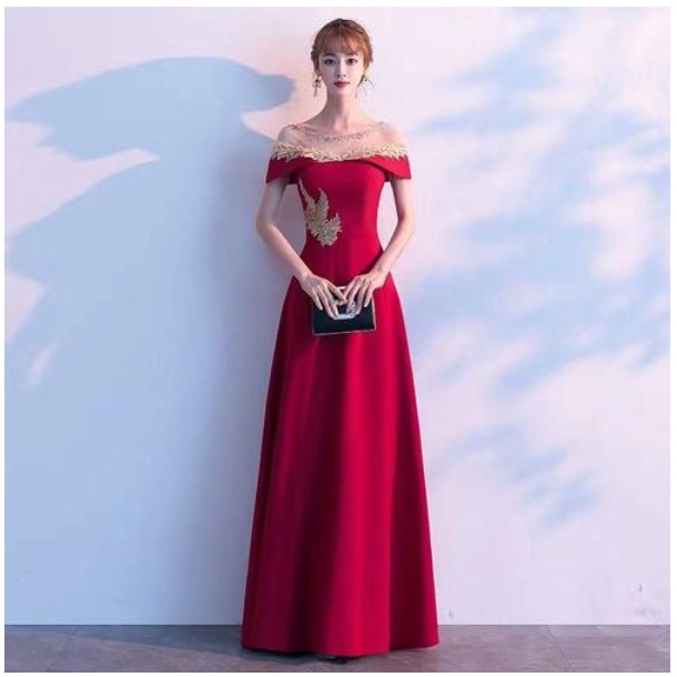 Women Slim Off Shoulder Emboridery Wedding Maxi Dress Dinner Party Prom Long Dresses Gown Shopee Indonesia