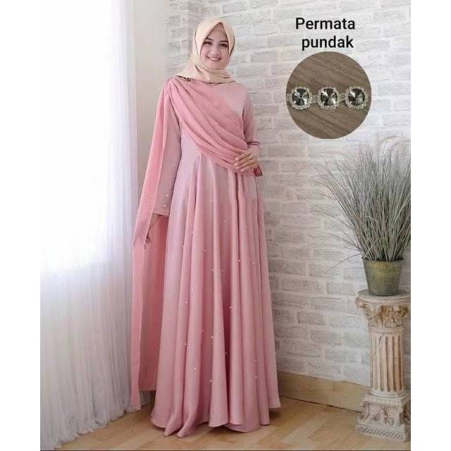 Party Dress Gaun Dress Selendang Mutiara Maxi Dress Murah Ori
