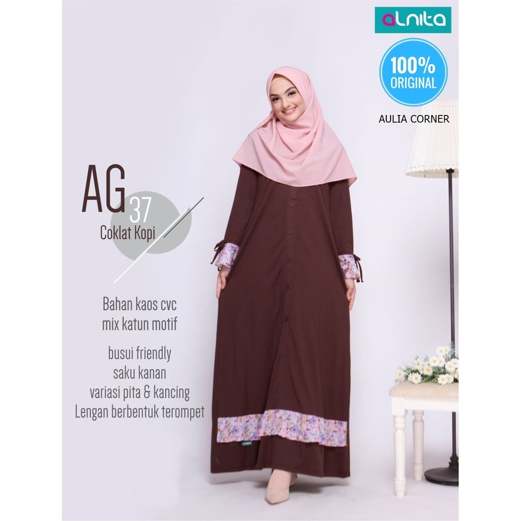 Model Trendi Gamis Alnita Ag 37 Coklat Kopi Original Baju Wanita