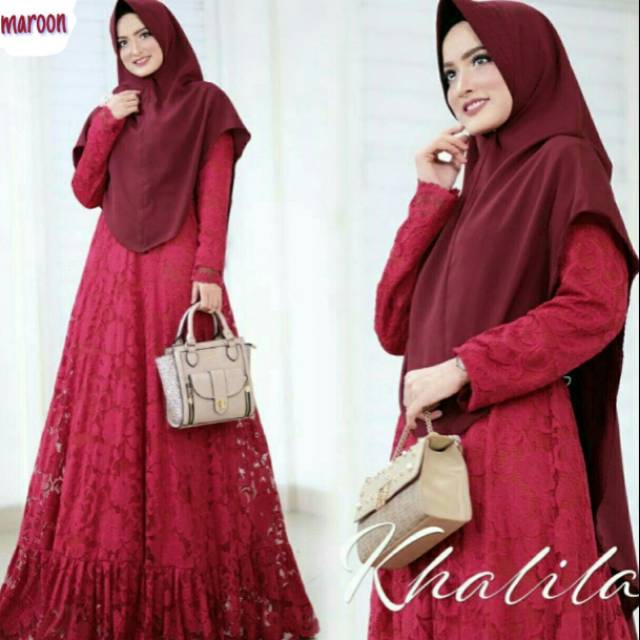 Bahan | brokat merah hati. Gamis Ful Brokat Kalila Gamis Batik Warna Merah Maron Resleting Belakang Shopee Indonesia