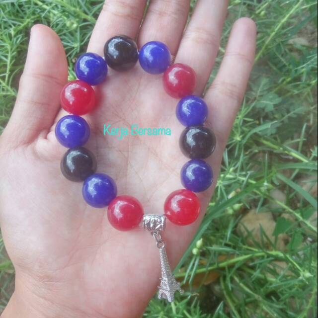 Gelang batu akik warna warni juntai charm menara eiffel | Shopee Indonesia