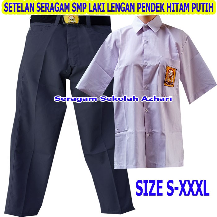 Jual SETELAN SERAGAM SMP HITAM PUTIH LAKI LENGAN PENDEK Jumbo Big Size-SATU  STEL SERAGAM SEKOLAH SMP PRIA Indonesia|Shopee Indonesia