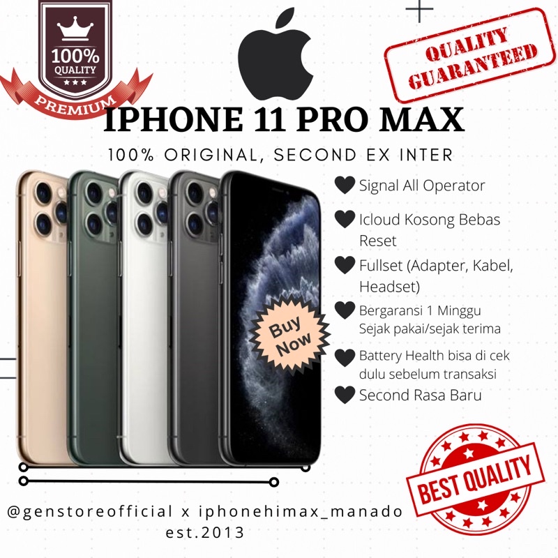 Jual iphone 11 pro max second ex inter original (mulus/fullset