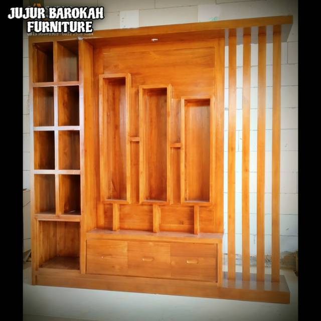 Sekat ruang dari batang bambu · sekat ruangan natural dengan dahan pohon · kreasikan potongan pipa paralon untuk sekat ruangan · box kayu sebagai sekat ruang . Jual Partisi Sekat Pembatas Ruangan Kayu Jati Minimalis Jujur Barokah Furniture Jepara Indonesia Shopee Indonesia