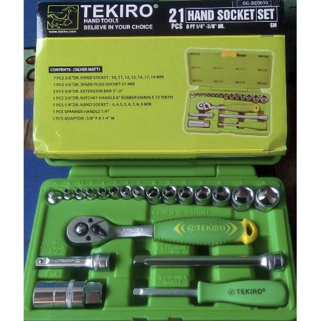 Kunci sok tekiro 24pc stang 1/2 inchi dengan standart j.i.s adalah produk paling direkomendasikan untuk kebutuhan teknik yang profesional. Tekiro Socket Set Kunci Shock Tekiro Tekiro 21 Pcs Hand Socket Set Shopee Indonesia