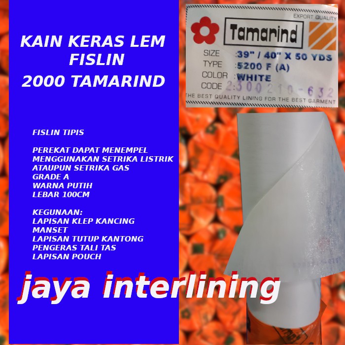 Kain Keras Interlining lem Fislin Pislin Vislin 2000F tamarind meteran |  Shopee Indonesia