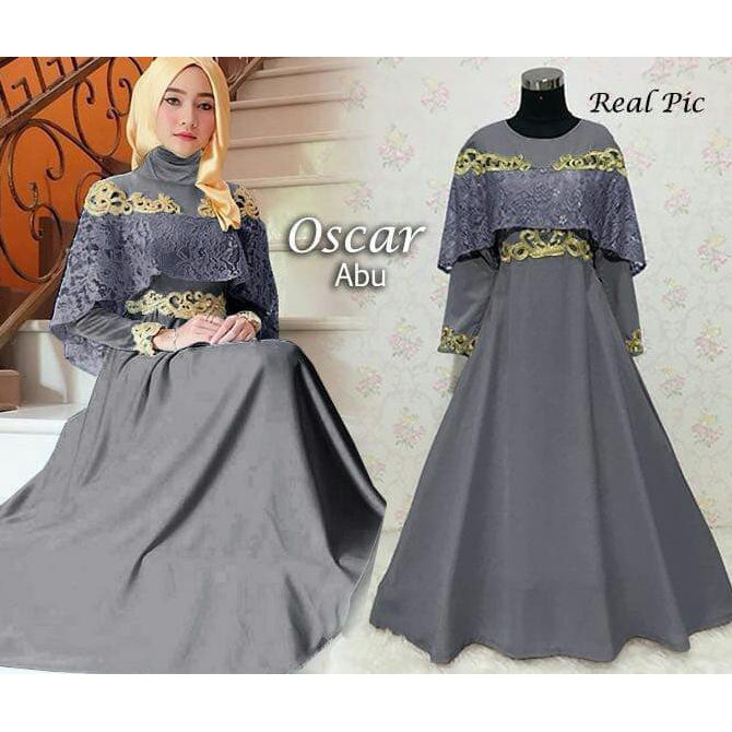 Baju Gamis Pesta Muslim Gamis Arisan Wisuda Brokat Sekar Warna Abu