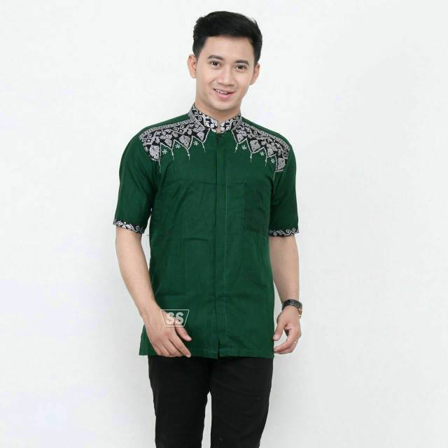 Jual Baju batik pria hem kolo btik kombinasi Batik Pekalongan seragam batik  kerja kantor gempi hijau Indonesia|Shopee Indonesia