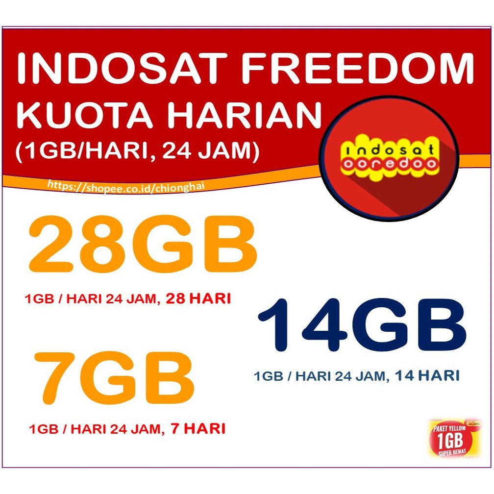 Inilah paket internet murah indosat sebagai referensi bagi pengguna dalam berkomunikasi, akses media sosial dan hiburan. Murah Kuota Indosat Freedom Kuota Internet Harian 28 14 7 Gb 24 Jam 1 Gb Per Hari Shopee Indonesia