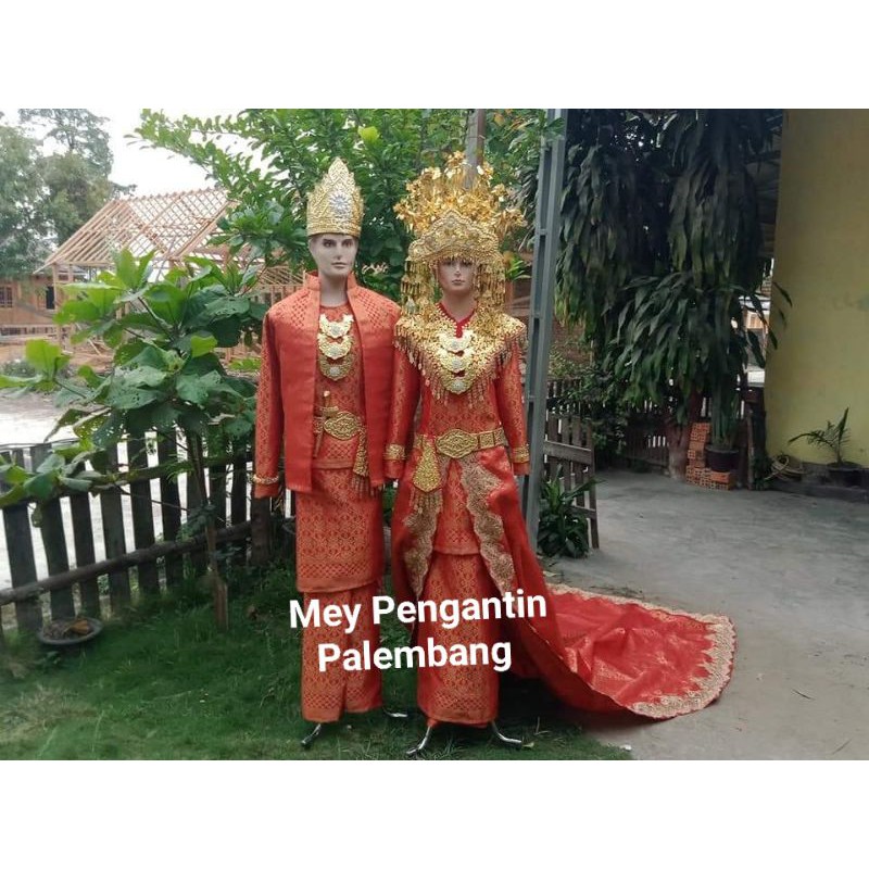Pakaian adat palembang sepasang bahan songket mesin motif cantik manis bisa request warna biru gold maroon gold merah gold * model pakaian perempuan model . Jual 1 Set Baju Pengantin Songket Dan Aksesoris Indonesia Shopee Indonesia