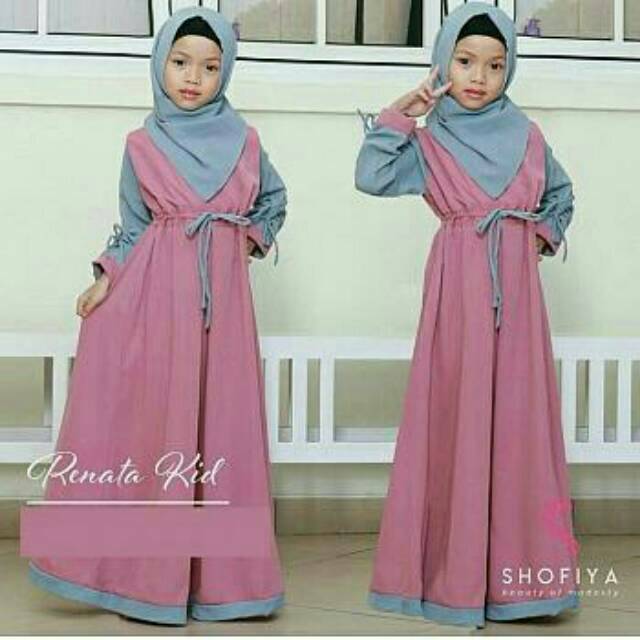Gamis Anak Perempuan Baju Muslim Renata Kids Full Baloteli Abu