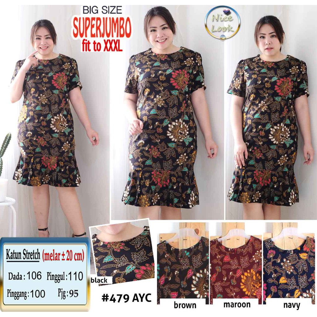 479ayc Dress Superjumbo Batik Modern Kantor Etnik Big Size Fit To Xxxl Katun Stretch Nice Look Shopee Indonesia