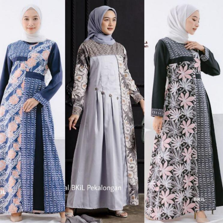 Pola gamis batik kombinasi polos. Model Baru Baju Batik Wanita Gamis Batik Modern Batik Kombinasi Shopee Indonesia