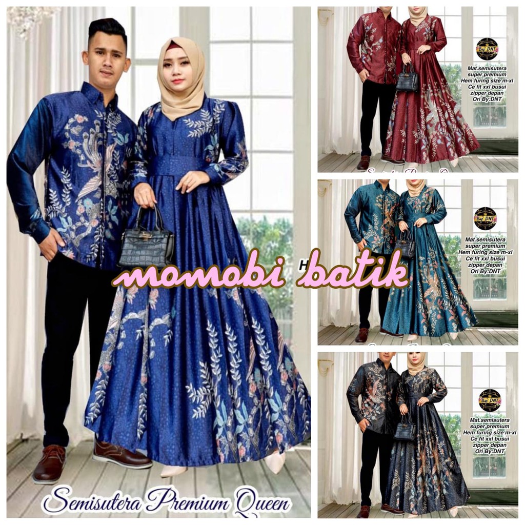 Gamis Syari Atasan Couple Sarimbit Batik Semi Sutera Halus Premium