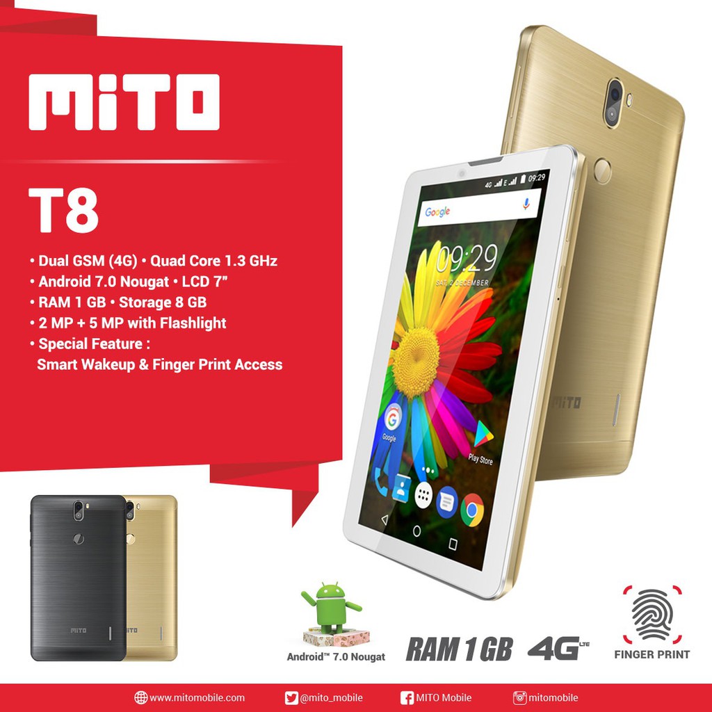 MITO T8 TABLET 4G 1/8 GB LCD 7 INCH GARANSI RESMI 1 TAHUN | Shopee Indonesia