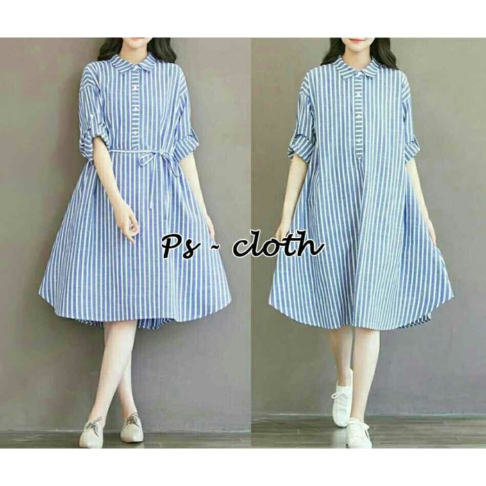 Jumbo Salur Midi Dress Shirt Dress Big Size Casual Murah Dress Import Shopee Indonesia