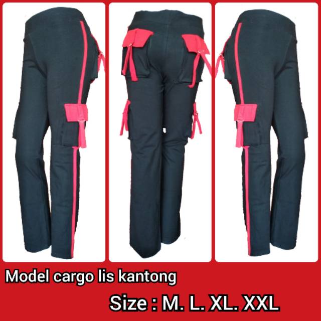 Celana senam, aerobic model cargo lis merah | Shopee Indonesia