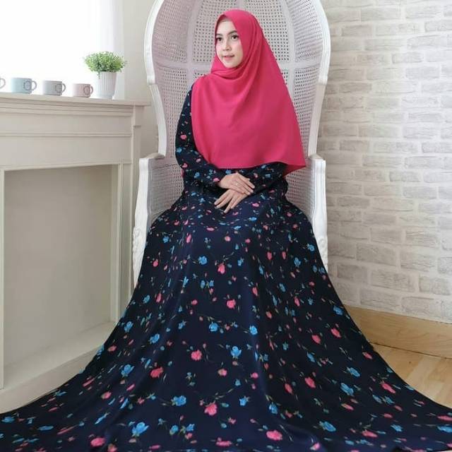 Gamis Motif Bunga Navy Gamis Syari Kekinian Gamis Termurah