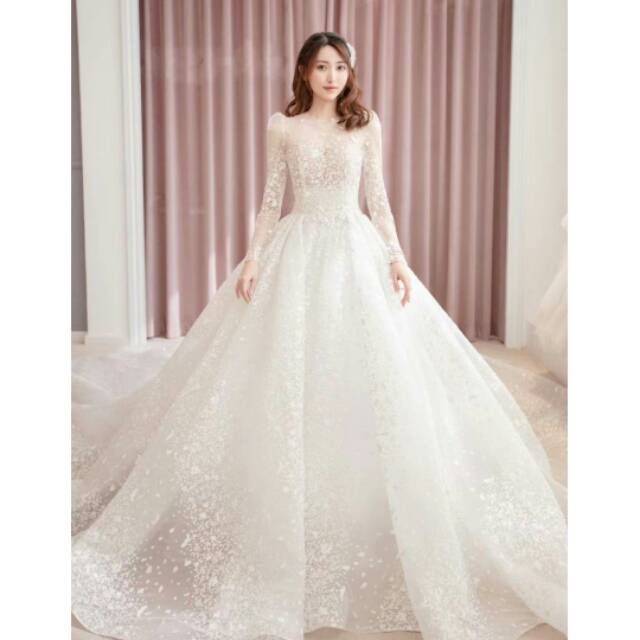 The average cost of a wedding dress now st. Pre Order Gaun Pengantin Lengan Panjang Baju Pengantin Mewah Wedding Dress Import Wedding Gown New Shopee Indonesia