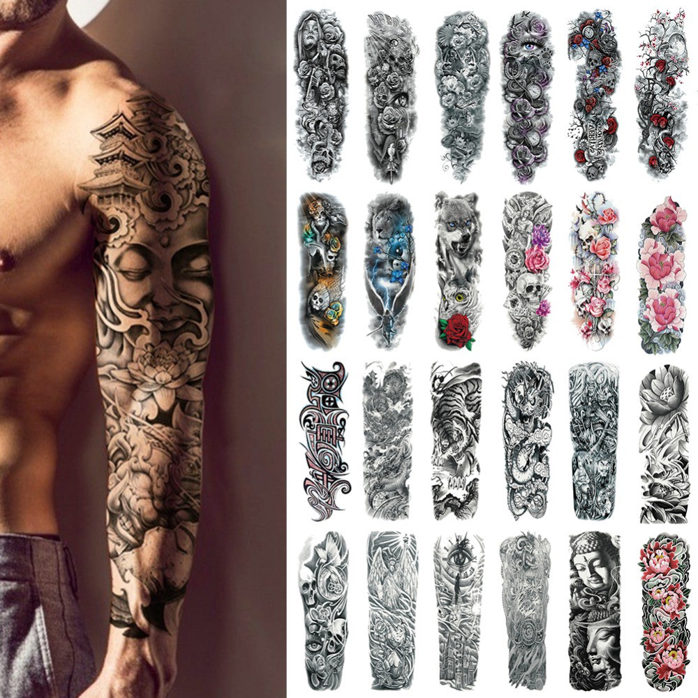 Free Ongkir Waterproof Temporary Tattoo Sticker Full Arm Large Skull Old School Tatoo Stickers Shopee Indonesia