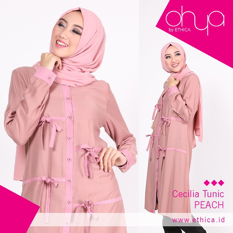 Baju Tunik Modern Ethica Ahya Warna Pink Dress Muslim Masa Kini