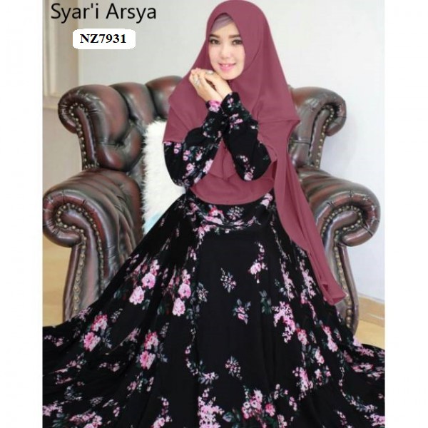 Baju batik muslim terbaru, gamis model berpasangan dengan dress dan bolero dengan motif bunga bunga ceplok. Gamis Ceruti Motif Bunga Model Hijab Terbaru