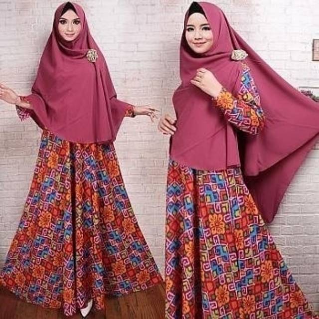 Gamis Syari Set Khimar Monalisa Motif Etnik Etnic Etniq Classic