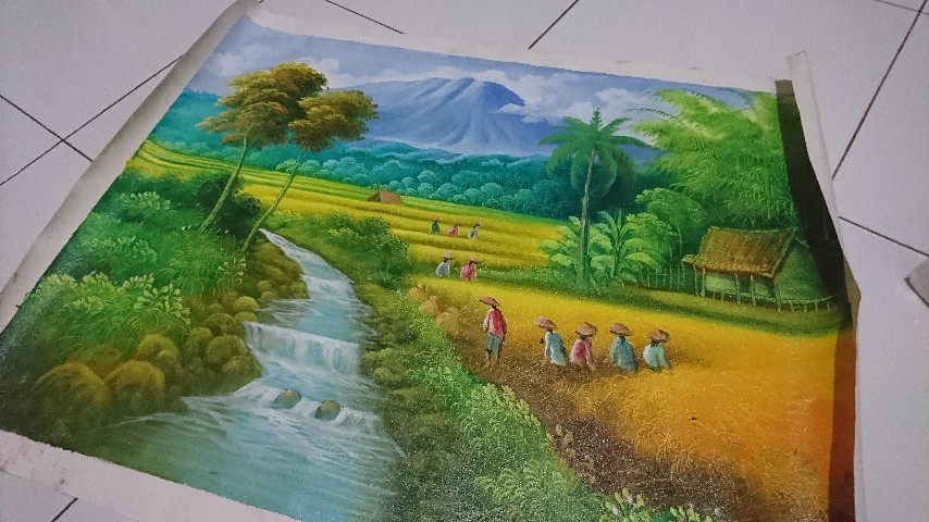 Jual lukisan pemandangan alam sawah panen padi sungai pegunungan air terjun pasar. Jual Lukisan Pemandangan Alam Panen Padi Yang Indah Dan Artistik Ukuran 80x60 Cm Indonesia Shopee Indonesia