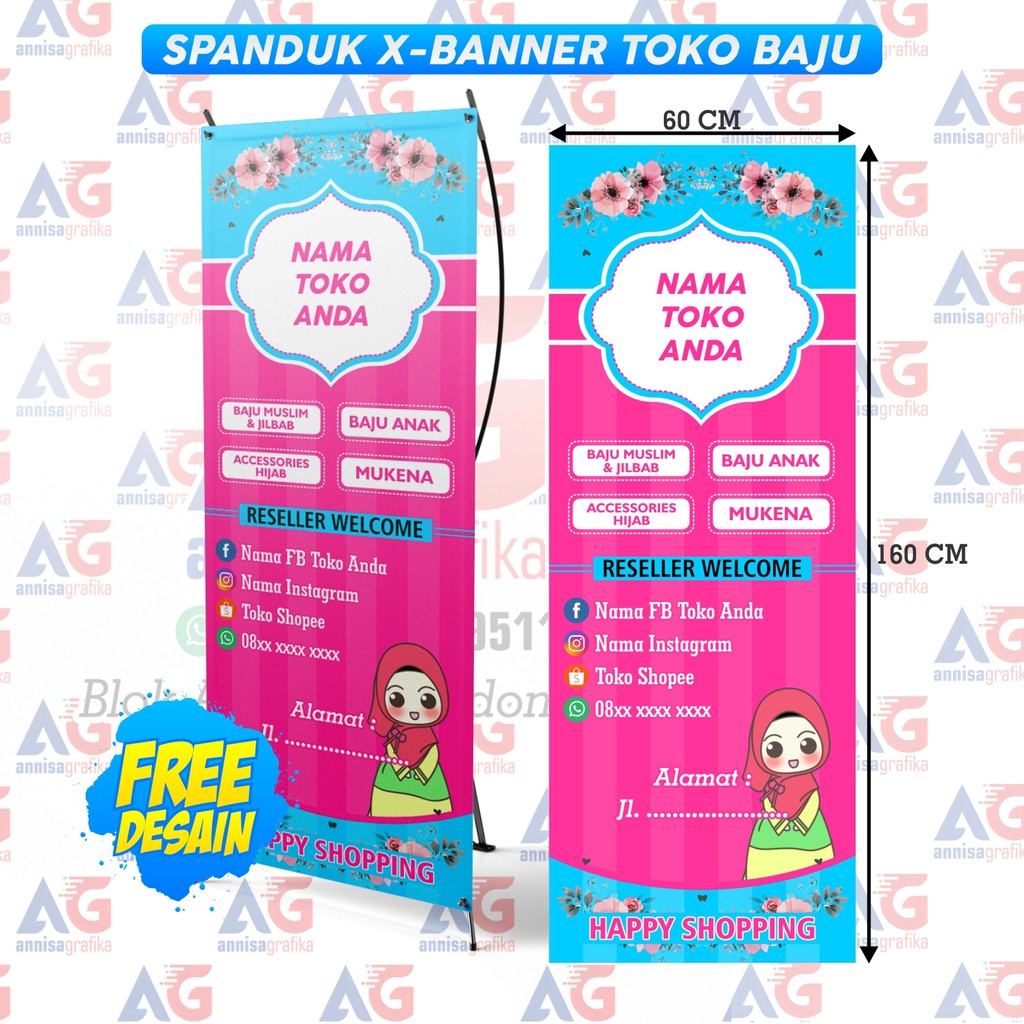 Jual (free desain) spanduk x banner toko baju butik fashion 60x160 cm