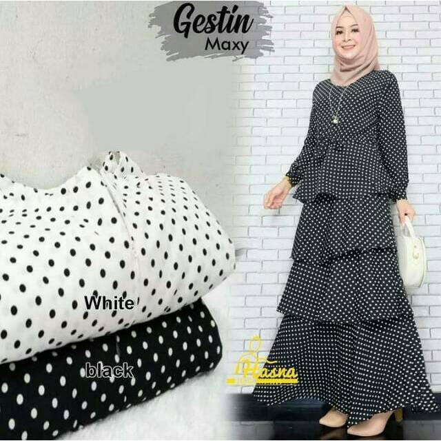 Noni Polka Longdress Gamis Bahan Katun Adem Maxy Dress Motif