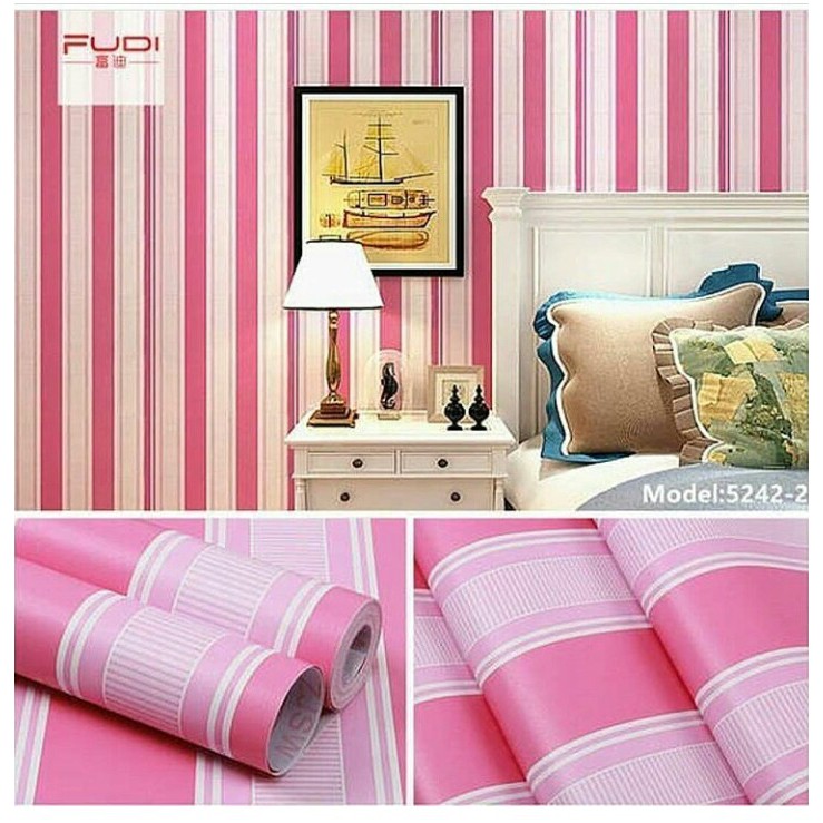 Wallpaper dingding 3d foam motif batu bata 70 x 77 cm dekorasi dinding kamar murah. Wallpaper Dinding 45 Cm X 9 5m Line Pink Shopee Indonesia