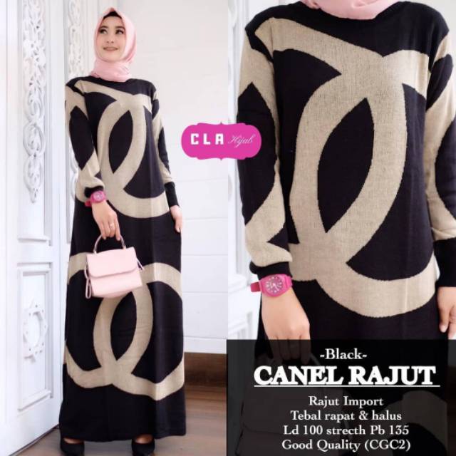 Canel Rajut Maxi Baju Muslim Wanita Dress Muslimah Rajut Gamis