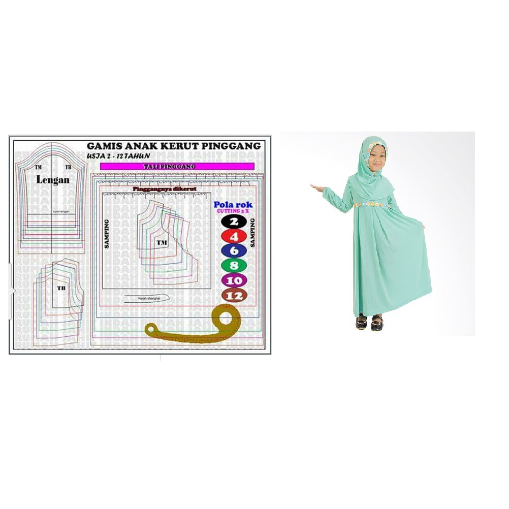 Pola Jiplak Gamis Anak Kerut Pinggang Ukuran 2 12thn Shopee